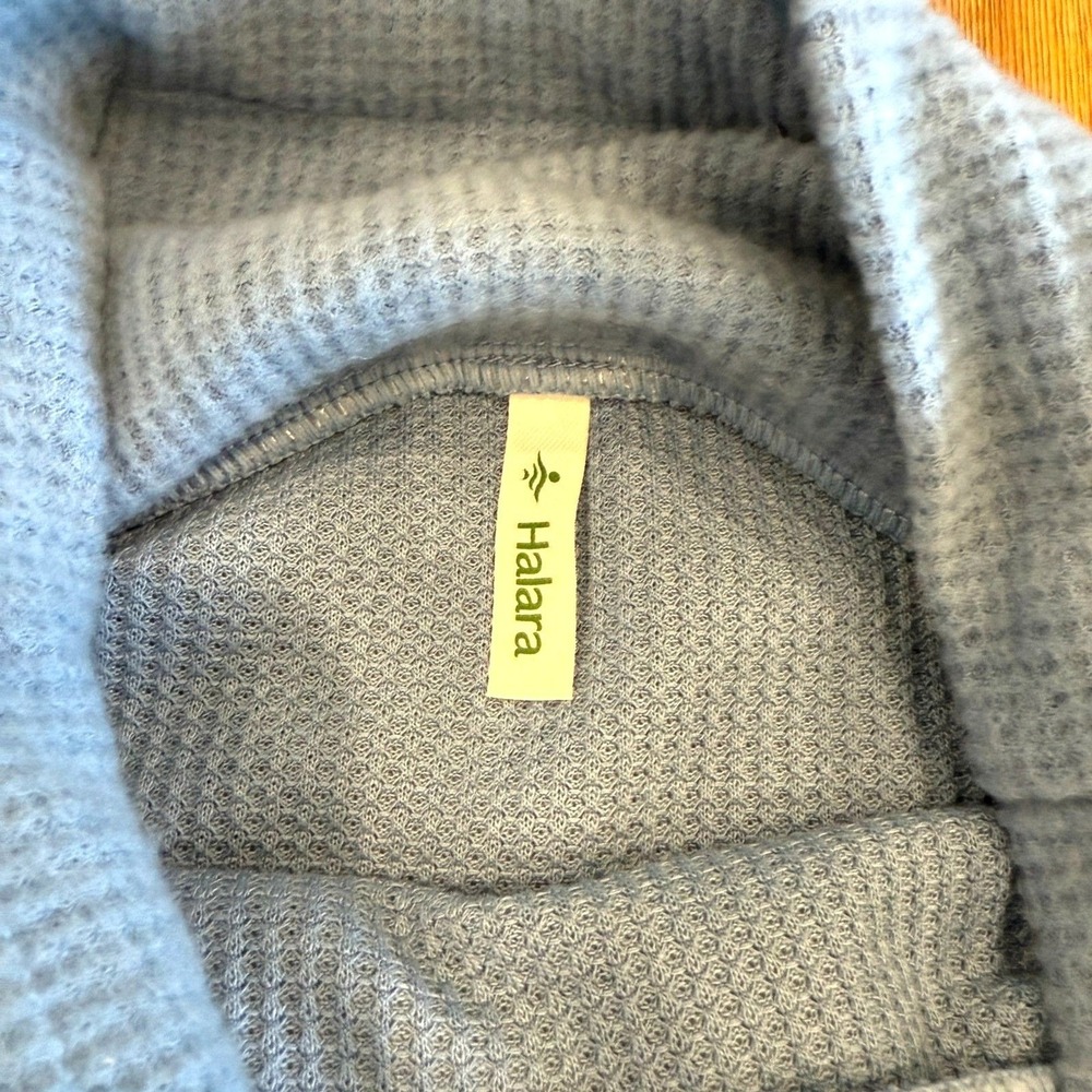 HALARA Womens Small Cowl Neck Blue Waffle Knit Drawstring Sweater - Picture 6 of 10